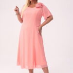 Elegancka szyfonowa morelowa sukienka Catalina na wesele PLUS SIZE XXL