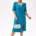 Elegancka wizytowa sukienka Helen w odcieniach turkusu - elegancja i kobiecy szyk PLUS SIZE XXL