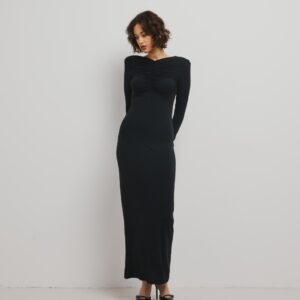Sukienka MAXI z marszczeniem na dekolcie w kolorze INTENSE BLACK - VEGA-M/L