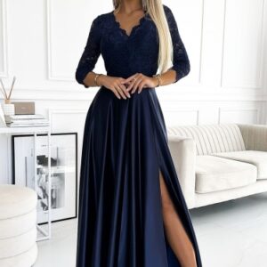 Sukienka Model Amber 309-7 Navy Satyna - Numoco