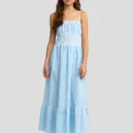 Sukienka dziewczęca maxi na ramiączkach w kratkę niebieska Mircela 401