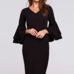 Sukienka elegancka wieczorowa midi z bufiastymi rękawami czarna
