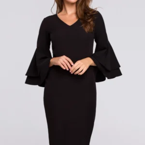 Sukienka elegancka wieczorowa midi z bufiastymi rękawami czarna