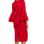 Sukienka na wesele elegancka midi z bufiastymi rękawami czerwona