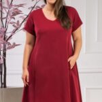 Sukienka trapezowa z eleganckiej tkaniny KARLA bordowa