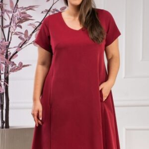 Sukienka trapezowa z eleganckiej tkaniny KARLA bordowa