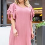 Sukienka wizytowa z ozdobnymi rękawami ELIANA ciemny pudrowy róż