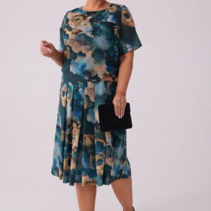 Szyfonowa sukienka Margerita w odcieniach granatu i beżu kontrafałdy PLUS SIZE XXL WIOSNA