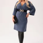 Wiskozowa sukienka Ivette z kopertowym dekoltem w odcieniach jeansu PLUS SIZE XXL
